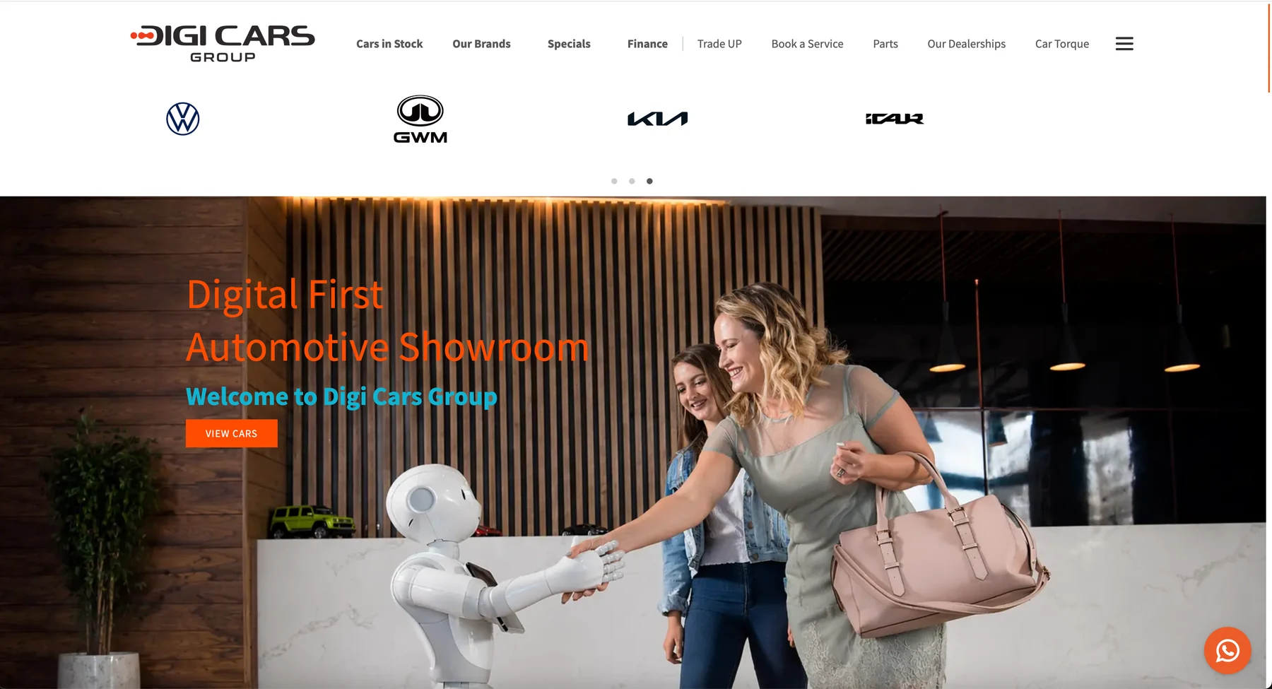 Digi Cars public website with its branding and digital showroom hero